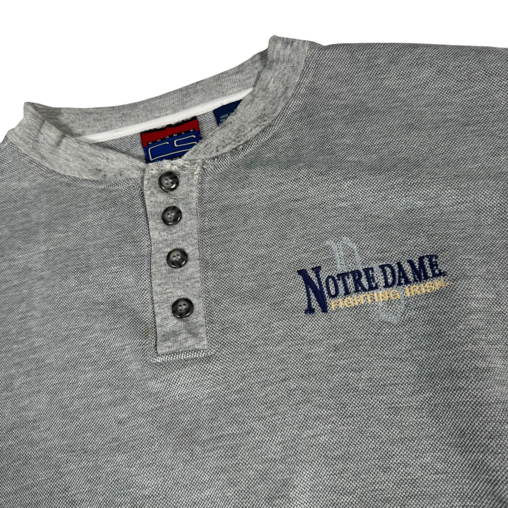 VTG Notre Dame Fighting Irish Mens XL Gray Button Sweatshirt Crable Sportswear